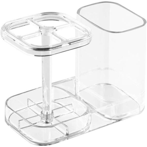Divided Toothbrush Holder Bathroom Countertop Organizer BPA Free Plastic Clear - Picture 4 of 6